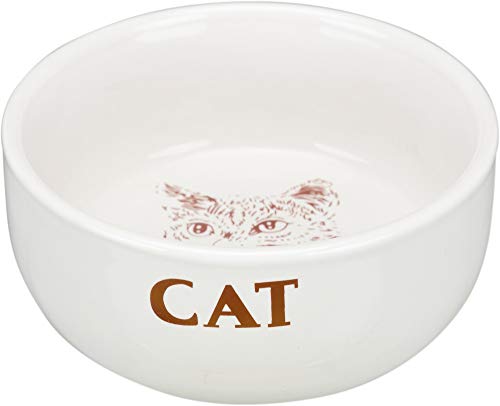 TRIXIE Comedero Cerámica Gatos, motivos, 0.3 l, ø11 cm, Blanco, Gato