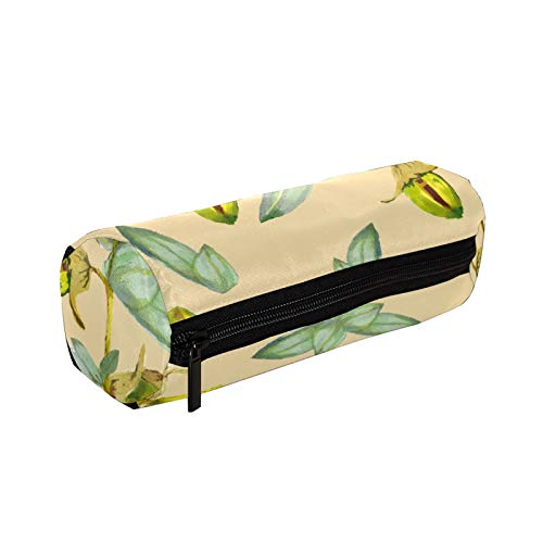 Tropical Jojoba Plant Green Botany Eco School Office Pencil Case Round para adolescentes niños Niñas Niños Ligero Cremallera Papelería Bolsa Duradera Bolsa de gran Capacidad Cosmética