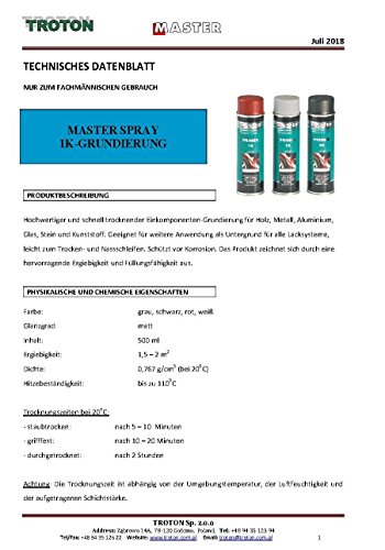 Troton 1 K Gris 1 x 500 ML Spray Imprimación acrílico Pluma Antiadherente Razón Auto Primer