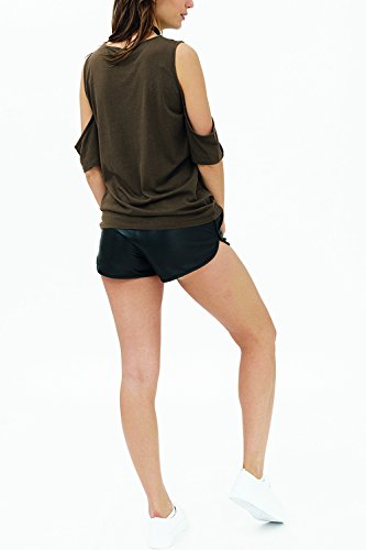 trueprodigy Casual Mujer Marca Camiseta Basico Ropa Retro Vintage Rock Vestir Moda Cuello Redondo Manga Corta Slim Fit Designer Fashion T-Shirt, Colores:Olive, Tamaño:XL