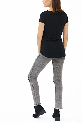 trueprodigy Casual Mujer Marca Camiseta con impresión Estampada Ropa Retro Vintage Rock Vestir Moda Cuello Redondo Manga Corta Slim Fit Designer Fashion T-Shirt, Colores:Black, Tamaño:M