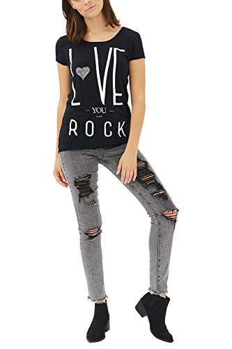 trueprodigy Casual Mujer Marca Camiseta con impresión Estampada Ropa Retro Vintage Rock Vestir Moda Cuello Redondo Manga Corta Slim Fit Designer Fashion T-Shirt, Colores:Black, Tamaño:M