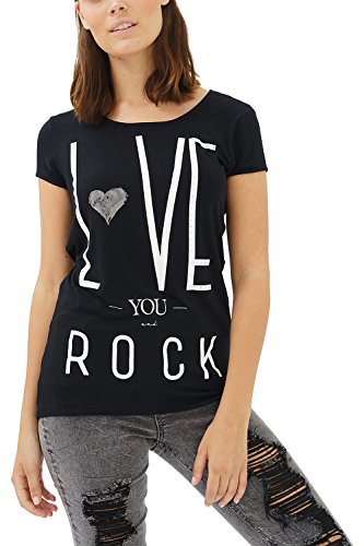 trueprodigy Casual Mujer Marca Camiseta con impresión Estampada Ropa Retro Vintage Rock Vestir Moda Cuello Redondo Manga Corta Slim Fit Designer Fashion T-Shirt, Colores:Black, Tamaño:M