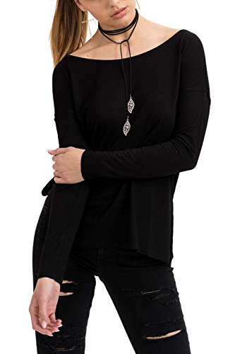 trueprodigy Casual Mujer Marca Camiseta Manga Larga Basico Ropa Retro Vintage Rock Vestir Moda Cuello Redondo Manga Larga Slim fit Designer Fashion Top Shirt, Colores:Black, Tamaño:M