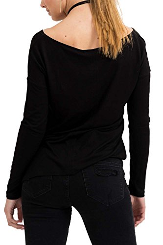 trueprodigy Casual Mujer Marca Camiseta Manga Larga Basico Ropa Retro Vintage Rock Vestir Moda Cuello Redondo Manga Larga Slim fit Designer Fashion Top Shirt, Colores:Black, Tamaño:M