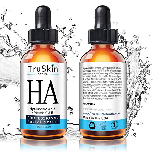 TrueSkin Naturals El suero de ácido hialurónico para la piel y la cara con la vitamina C, vitamina E, Aloe Vera orgánica, aceite de Jojoba orgánico