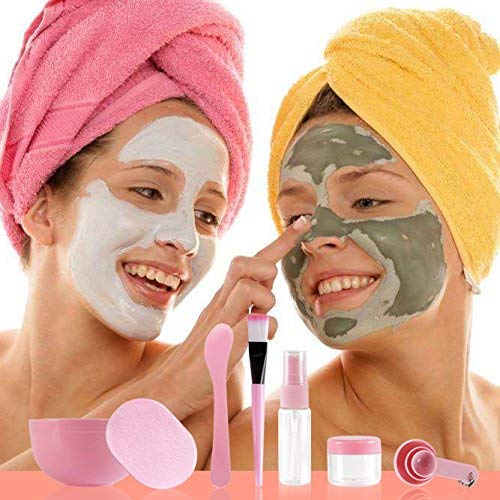 TsMADDTs - Juego de cuencos para mezclar mascarilla facial y cuidado facial para dama, juego de herramientas de mezcla, cepillo de bol, manómetro de limpieza, 9 en 1, color rosa