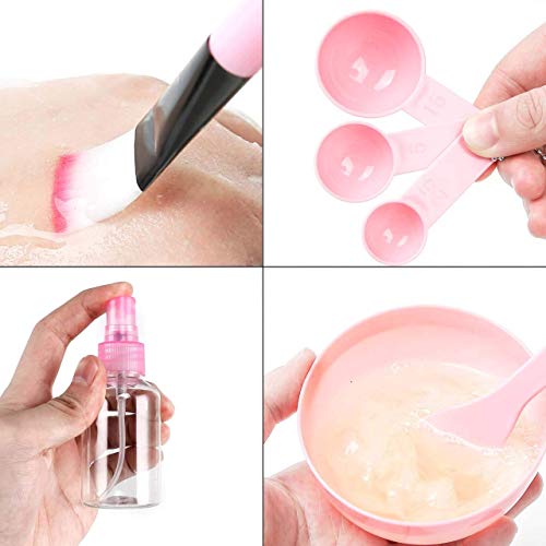 TsMADDTs - Juego de cuencos para mezclar mascarilla facial y cuidado facial para dama, juego de herramientas de mezcla, cepillo de bol, manómetro de limpieza, 9 en 1, color rosa