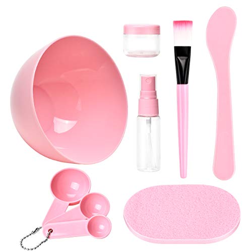 TsMADDTs - Juego de cuencos para mezclar mascarilla facial y cuidado facial para dama, juego de herramientas de mezcla, cepillo de bol, manómetro de limpieza, 9 en 1, color rosa