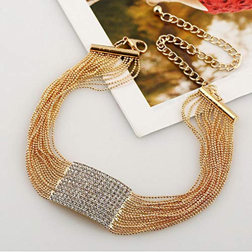 TTDAltd Collar de Cuentas de Cuello de viga Grande Cadena de Diamantes de imitación Gargantilla Collar Mujer Joyería Collar de múltiples Capas