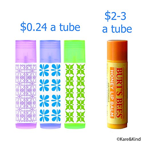 Tubos para envasar bálsamo labial - Paquete 50 Tubos - Hágalo usted mismo - 5,5 ml - Incluye 50 Adhesivos Escribibles (10x5 colores) y 50 Adhesivos de Bálsamo Labial Impresos