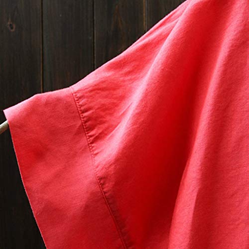 TUDUZ Blusas Mujer Manga Corta Verano Camiseta con Estampado de Gato Lindo y Remiendo de Bolsillo Camisetas (Rojo, M)