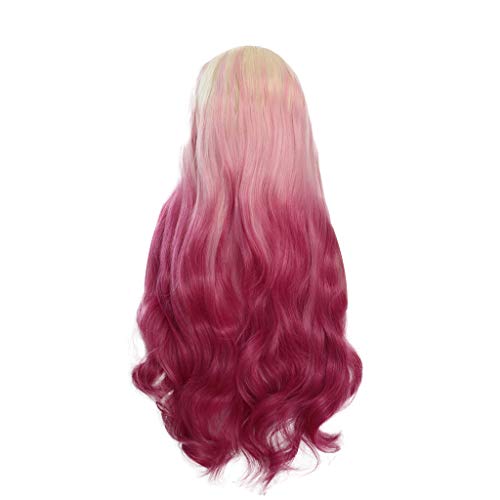 TUDUZ Peluca De Pelo Sintética Delantera Del Cordón Rizado Natural Mujeres Mezclan Colores Pelucas Largas Rosadas (Rosado, S)