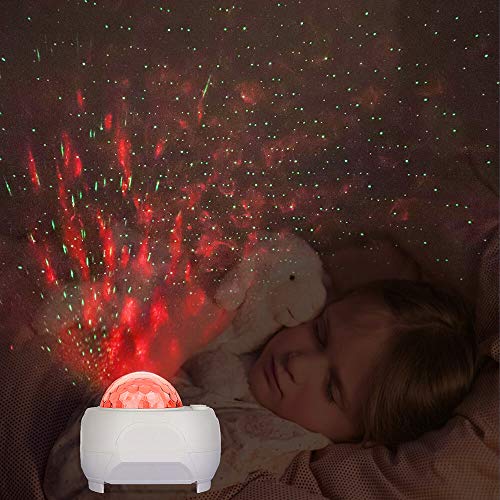 Tuoplyh Proyector LED de Luz Nocturna,Lámpara Proyector Estrellas de Nebulosa Giratorio con Control Remoto,Cambiar Color Reproductor de Música con Bluetooth para Niños,Bebe,Navidad(Blanco)