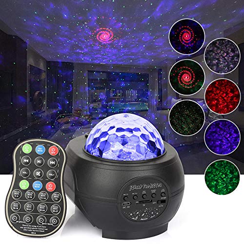 Tuoplyh Proyector LED de Luz Nocturna,Lámpara Proyector Estrellas de Nebulosa Giratorio con Control Remoto,Cambiar Color Reproductor de Música con Bluetooth para Niños,Bebe,Navidad
