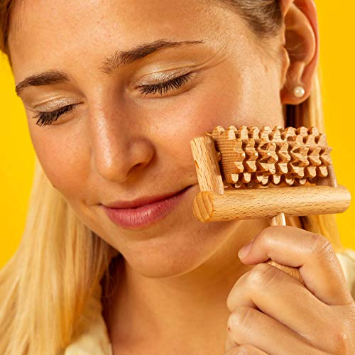 Tuuli Accessories Set de 2 Masajeadores Facial Cabeza Rodillo Aparato Anticelulítico para Masaje Maderoterapia Madera