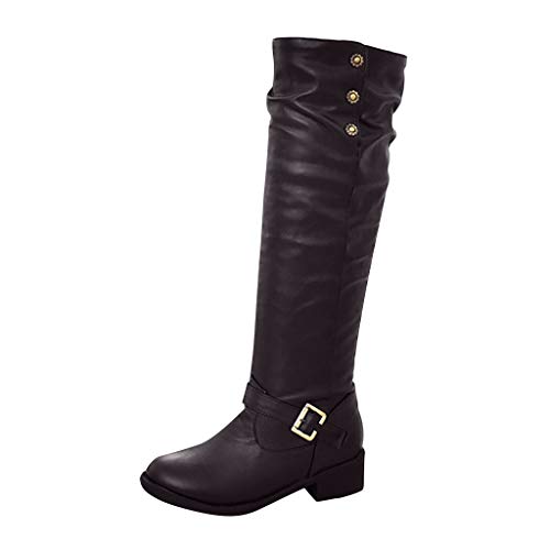 TWIFER Botas Altas para Mujer Botines para Mujer Tacón Ancho Boots otoño Invierno Zapatos Casuales Tacón Ancho Moda Fiestas Oficina Botas Antideslizante Cremallera Negro Café Rosado 35-41