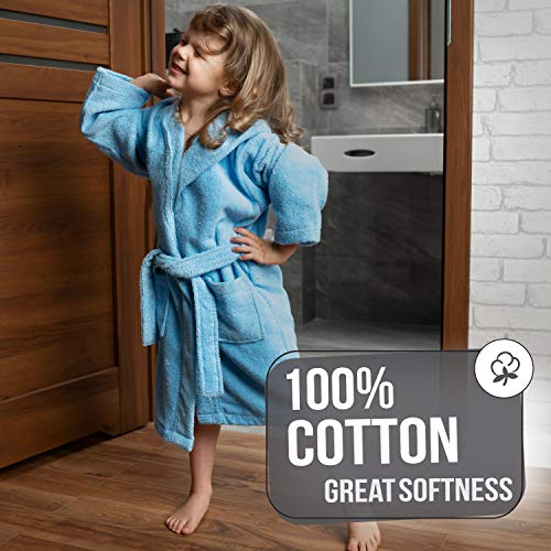 Twinzen - Albornoz Niños Algodón - Niño y Niña - 100% Algodón Oeko-Tex® - Bata de Baño 2 Bolsillos, Cinturón y Capucha