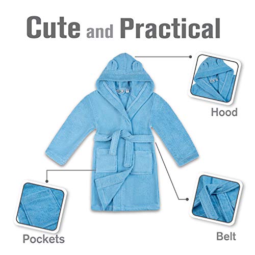 Twinzen - Albornoz Niños Algodón - Niño y Niña - 100% Algodón Oeko-Tex® - Bata de Baño 2 Bolsillos, Cinturón y Capucha