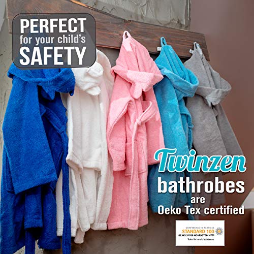 Twinzen - Albornoz Niños Algodón - Niño y Niña - 100% Algodón Oeko-Tex® - Bata de Baño 2 Bolsillos, Cinturón y Capucha