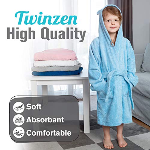 Twinzen - Albornoz Niños Algodón - Niño y Niña - 100% Algodón Oeko-Tex® - Bata de Baño 2 Bolsillos, Cinturón y Capucha
