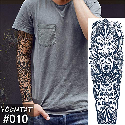 tzxdbh 5 Unids-Grande Manga del Brazo Tatuaje Maori Poder Totem Impermeable Etiqueta Engomada del Tatuaje Temporal Guerrero Samurai Ángel Cráneo Hombres Tatoo Negro Completo 5 Unids-