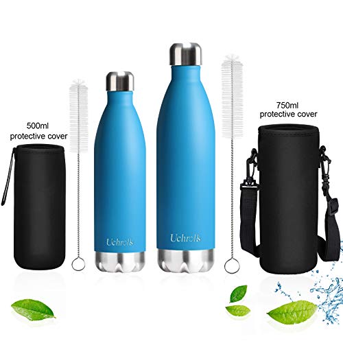 Uchrolls Botella de Agua aislada al vacío de Acero Inoxidable, 500ml, diseño de Pared Doble para Mantener Sus Bebidas Caliente y Fría, BPA Gratis, Ideal Botella de Agua Deportiva (Lago Azul)