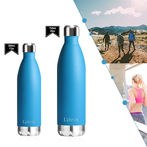 Uchrolls Botella de Agua aislada al vacío de Acero Inoxidable, 500ml, diseño de Pared Doble para Mantener Sus Bebidas Caliente y Fría, BPA Gratis, Ideal Botella de Agua Deportiva (Lago Azul)