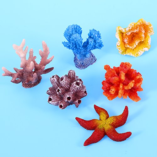 UEETEK 6 Piezas Acuario Multicolor decoración Artificial Estrella de mar falsificación Ornamento de ocultación de Coral para la decoración del Tanque de Peces