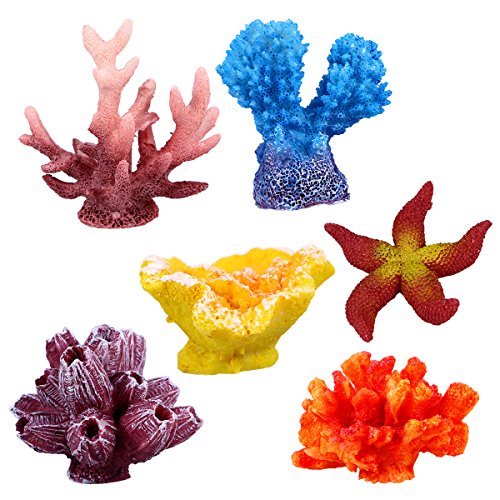 UEETEK 6 Piezas Acuario Multicolor decoración Artificial Estrella de mar falsificación Ornamento de ocultación de Coral para la decoración del Tanque de Peces