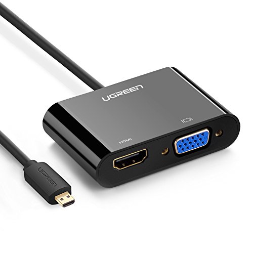 UGREEN Adaptador Micro HDMI a HDMI+VGA 1080P con Audio 3,5mm para Lenovo Yoga 2/2 Pro/3 Pro, BQ Aquaris M8/M10, Raspberry Pi, Chromebook, Chuwi Hi10, y Más Cámaras