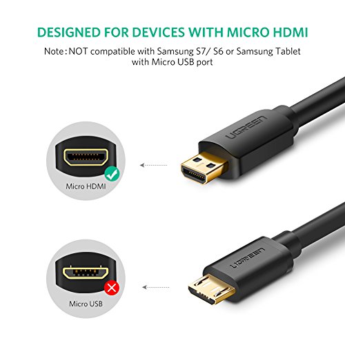 UGREEN Cable Micro HDMI a HDMI Adaptador Micro HDMI to HDMI 3D 4K Alta Velocidad con Ethernet ARC, para Raspberry Pi4, BQ Aquaris M10 M8, Cámara de acción, Sony Alpha, Tableta, Portátil (1 Metro)