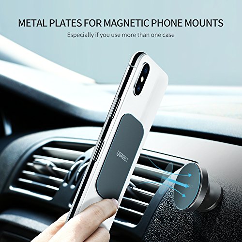 UGREEN Láminas Metálicas Reemplazo de Placa Metal para Soporte Movil Coche Imán Magnético de Repuesto, Kits de la Rejilla Ventilación para 3M Adhesivo Pegamento, 2 Redondas y 2 Rectangulares