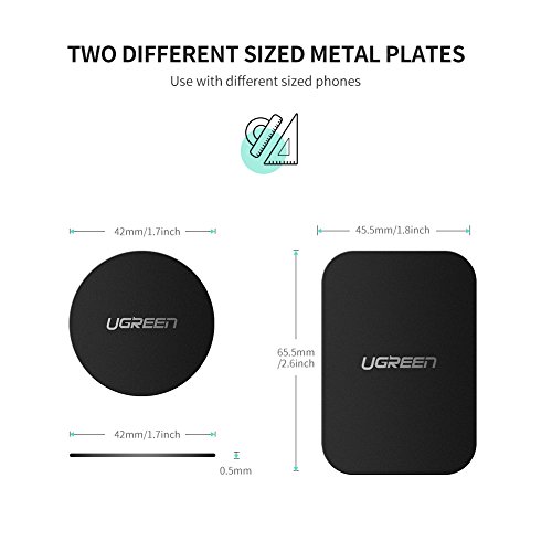 UGREEN Láminas Metálicas Reemplazo de Placa Metal para Soporte Movil Coche Imán Magnético de Repuesto, Kits de la Rejilla Ventilación para 3M Adhesivo Pegamento, 2 Redondas y 2 Rectangulares