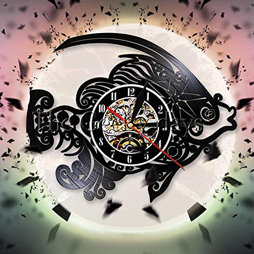 UIOLK Creatividad Retro diseño de Reloj de Pared de Peces pez de mar Disco de Vinilo Reloj de Pared Animal Marino decoración de la habitación de Animales Reloj de Pared Regalo de Pescador