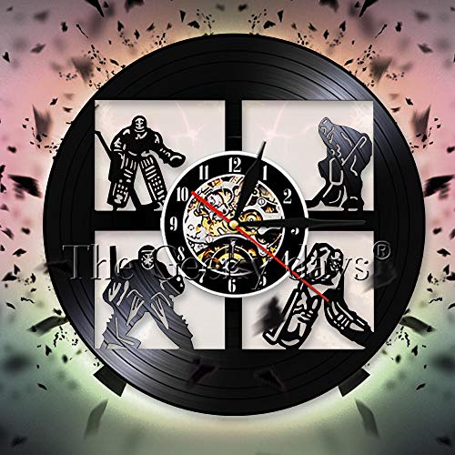 UIOLK Creatividad Retro Reloj de Pared de Hockey Jugador de Hockey Americano Portero Disco de Vinilo Reloj de Pared Sala de Deportes Mural Decoración Regalo para Amantes del Hockey