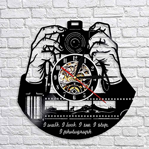 UIOLK Fotografía Decoración Fotógrafo Reloj de Pared Diseño Disco de Vinilo Reloj de Pared Galería de Fotos Decoración Reloj de Pared
