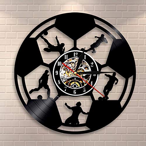 UIOLK Fútbol Reloj de Pared fútbol Arte de la Pared Disco de Vinilo Reloj de Pared Jugador de fútbol Silueta decoración de la Pared Regalo para los fanáticos del fútbol