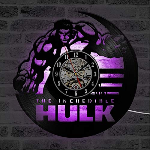 UIOLK Reloj de Pared con Disco de Vinilo Green Man con 7 LED de Cambio de Color Reloj de Vinilo Vintage Reloj de Pared Decoración del hogar