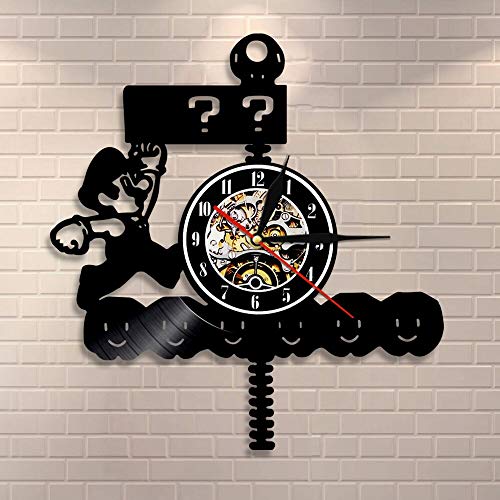 UIOLK Retro Seta Video Juego Reloj de Pared Signo de interrogación Bloque Disco de Vinilo Reloj de Pared Sala de Juegos decoración de la Pared Juego Amante Regalo
