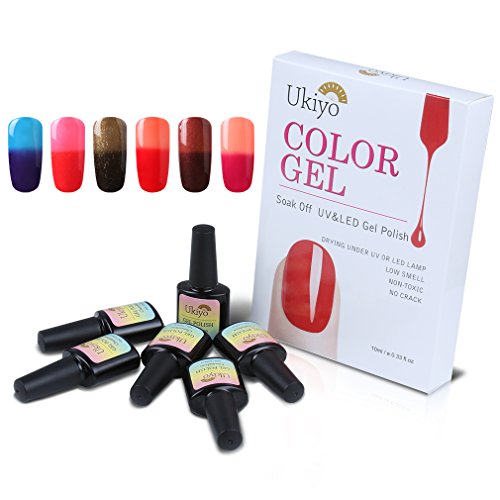 Ukiyo - 6 frascos de esmalte semipermanente soak-off de 8 ml para lámpara UV o LED, variación de temperatura de color 12