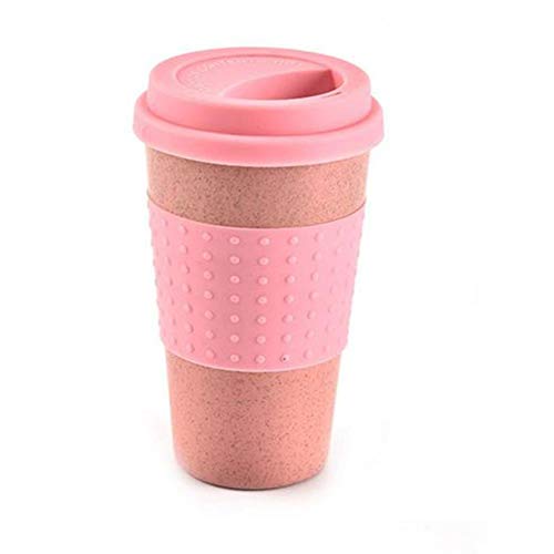 UKKD Taza de café Taza De Agua Reutilizable Cola De Paja Tazas De Maíz Botella De Bebida Saludable Multifunción con La Taza De Café Tapa,Rosado