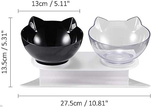UKKRW Comedero para Gatos con Plataforma Inclinada 15 °, comedero Gato antivomito，comedero para Gatos Doble con Soporte Elevado, Adecuado para Gatos y Cachorros-re