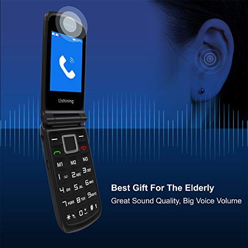 Ukuu Teléfono Movil para Personas Mayores con Teclas Grandes Pantalla de 2,4 Pulgadas Móviles con Tapa, Fácil de Usar Celular para Ancianos con Botón SOS, Cámara, Radio FM, Batería de 900 mAh,Negro