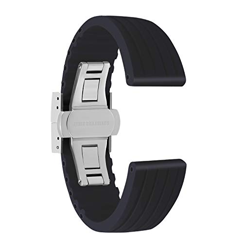 Ullchro Correa Reloj Calidad Alta Recambios Correa Relojes Caucho Stripe Pattern - 16mm, 18mm, 20mm, 22mm, 24mm Silicona Correa Reloj con Acero Inoxidable Hebilla desplegable (22mm, Negro)