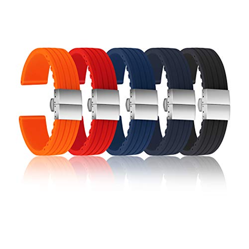 Ullchro Correa Reloj Calidad Alta Recambios Correa Relojes Caucho Stripe Pattern - 16mm, 18mm, 20mm, 22mm, 24mm Silicona Correa Reloj con Acero Inoxidable Hebilla desplegable (22mm, Negro)