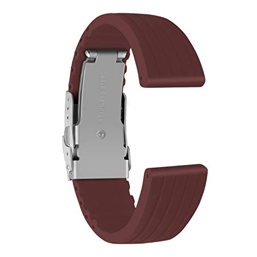 Ullchro Correa Reloj Calidad Alta Recambios Correa Relojes Caucho Stripe Pattern - 16mm, 18mm, 20mm, 22mm, 24mm Silicona Correa Reloj con Acero Inoxidable Hebilla desplegable (22mm, marrón)