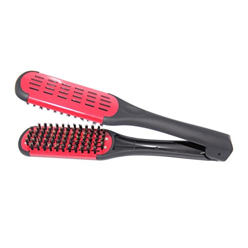ULTNICE Peine de alisado para el cabello herramientas de estilo jabalí cerda doble cara brocha peine pinza (rojo)