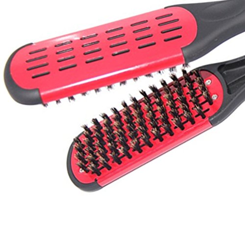 ULTNICE Peine de alisado para el cabello herramientas de estilo jabalí cerda doble cara brocha peine pinza (rojo)