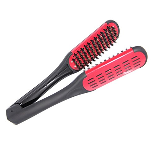 ULTNICE Peine de alisado para el cabello herramientas de estilo jabalí cerda doble cara brocha peine pinza (rojo)